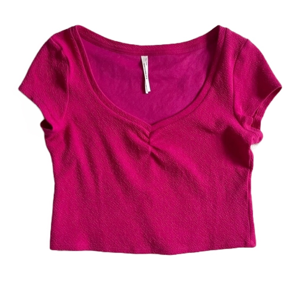 Anthropologie Pink Textured Scoop-Neck Baby Tee Crop Top